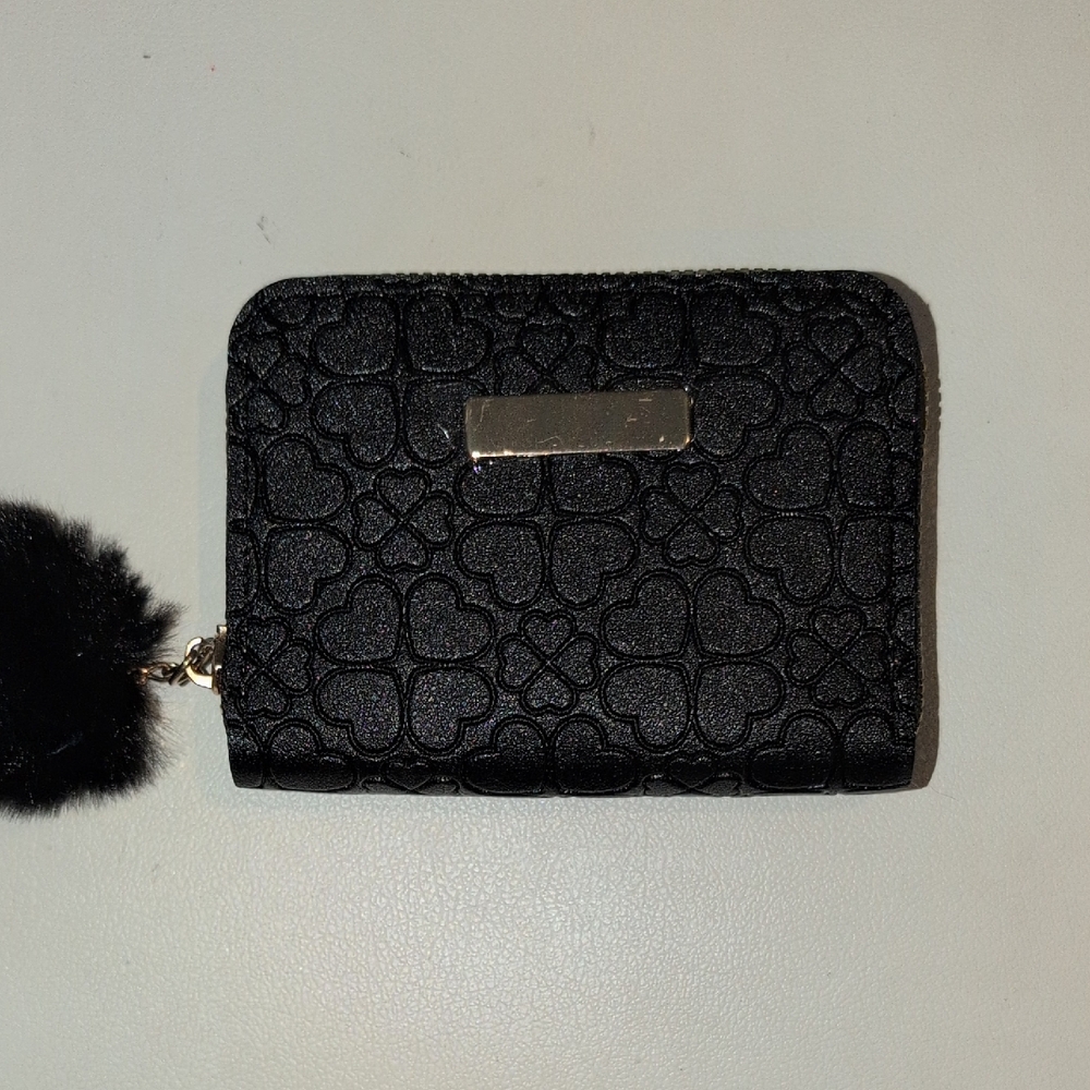 Elegant Black Wallet with Pom Pom Charm